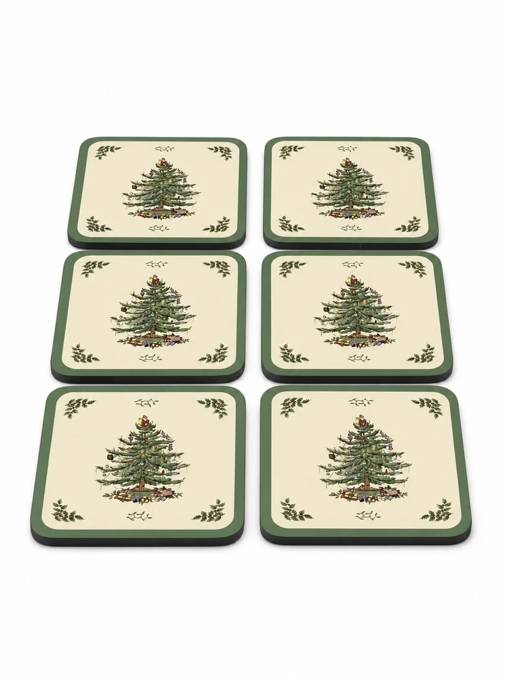 PIMPERNEL SPODE CHRISTMAS TREE COASTERS SET OF 6